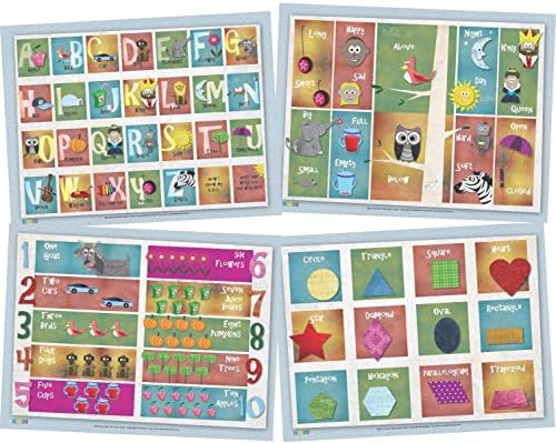 Alphabet, Numbers, Shapes, Opposites - Educational Placemats for Children: Non Slip Silicone Kids Placemats