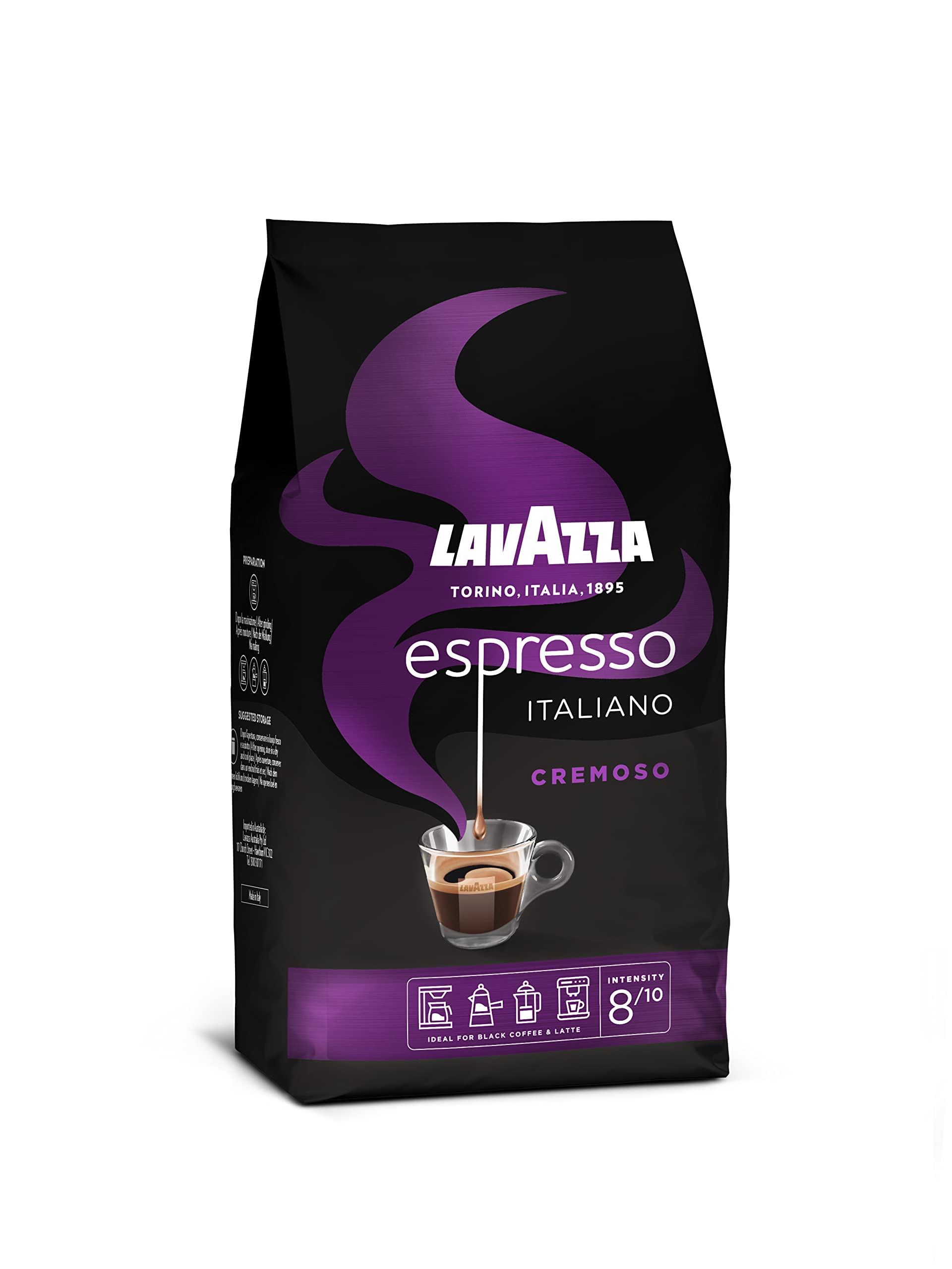 Lavazza, Espresso Italiano Cremoso, Arabica und Robusta Kaffeebohnen, mit Aromanoten von Gewürzen und Kakao, Intensität 8/10, Mittlere Röstung, 1 Packung mit 1 Kg (Packung mit 3) 3