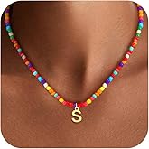 Treasure Bender Colorful Initial Necklaces for Girls Kids Women, Cute Beaded Initial Necklace Teen Girl Gifts Trendy Stuff, Bohemian Letter Necklace Birthday Gifts for Women Girls Jewelry