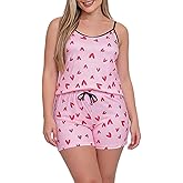 Yiulangde Women's Heart PJ Cute Pajamas Shorts Set Sexy Coquette Bow Pjs V-Neck Cami Top Boxer Shorts Lingerie Lounge Sets