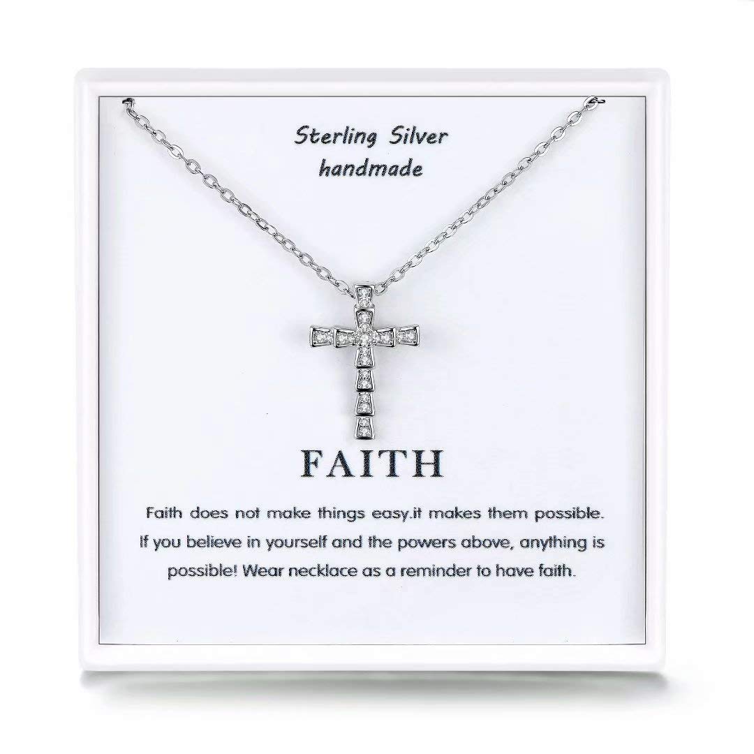 Qings Cross Pendant Necklace for Women With Sterling Silver Necklaces Chain,Cubic Zirconia Necklace,Birthday Gift