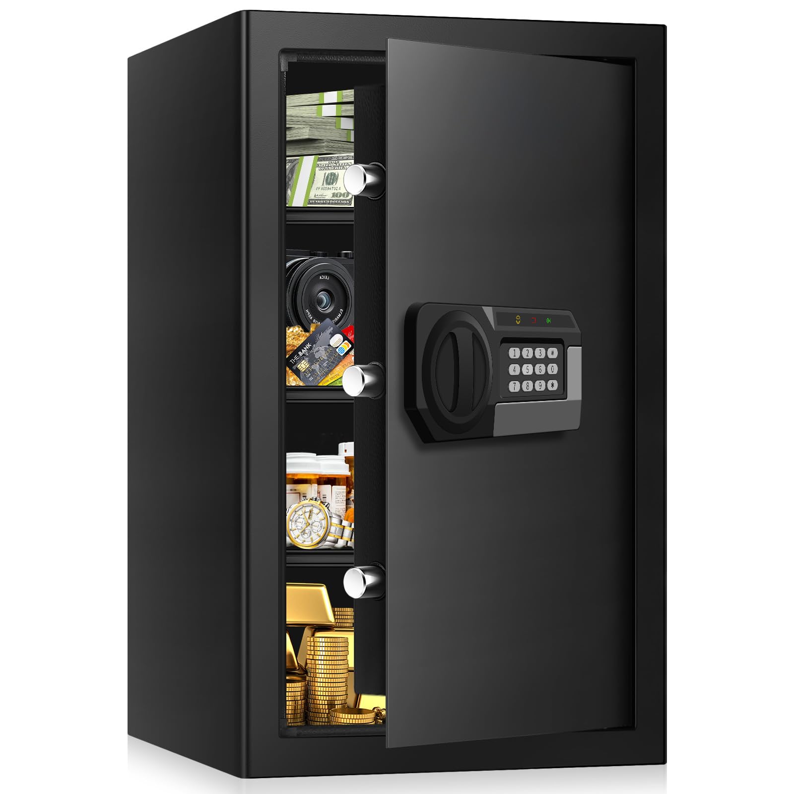 Photo 1 of **MISSING KEY**


5.1 Cub Large Safes for Home Use Fire and Water Proof, Anti-theft Home Security Safe With Digital Keypad & 3 Removable Shelves and Led Light, Fireproof Safe Box for Documents Money Firearm Valuables
