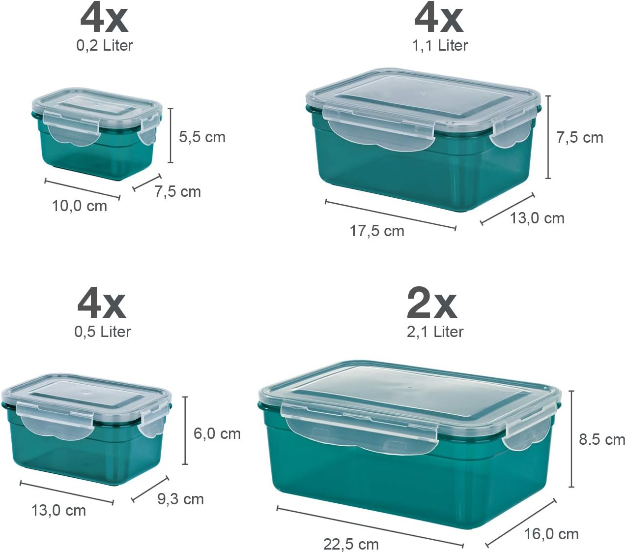 GOURMETmaxx Set of 14 Food containers BPA incl. lid | 4-fold Click Closure and Silicone Seal | Perfect Aroma Preservation of Food - Image 4
