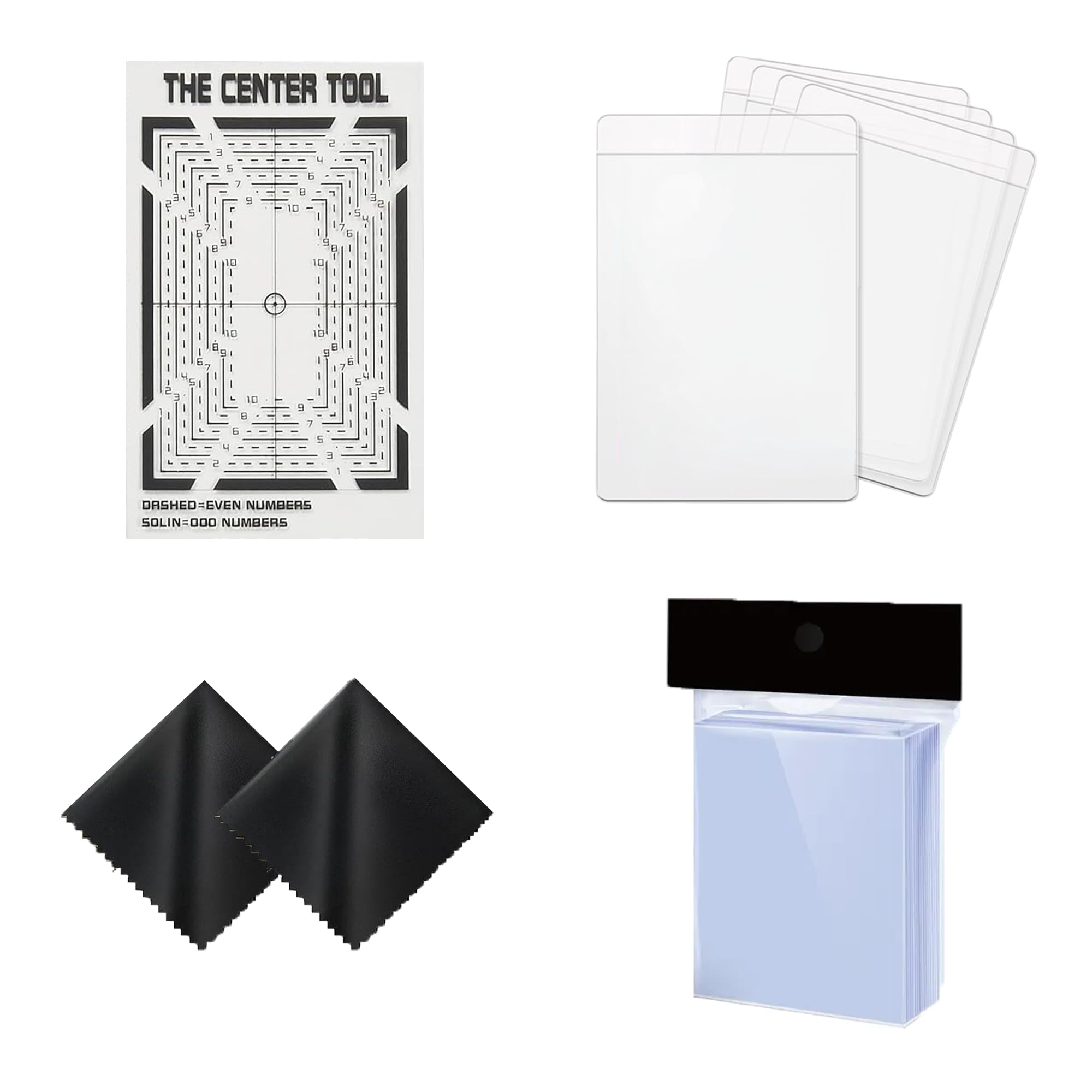 Professional Pre-Grading Trading Card Bundle - Includes Centering Tool, 100 Penny Sleeves, 5 Semi-Rigid Card Holders, 2 Cleaning Cloths, Pokémon, Onepiece, Sports Cards, PSA, BGS, ACE Submissions.