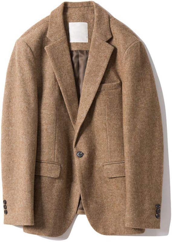 Amazon ファションヤ テーラードジャケットウールコート メンズ ブレザー ビジネス カジュアル おしゃれ 長袖 1つボタン 大きいサイズ S カーキ コート ジャケット 通販