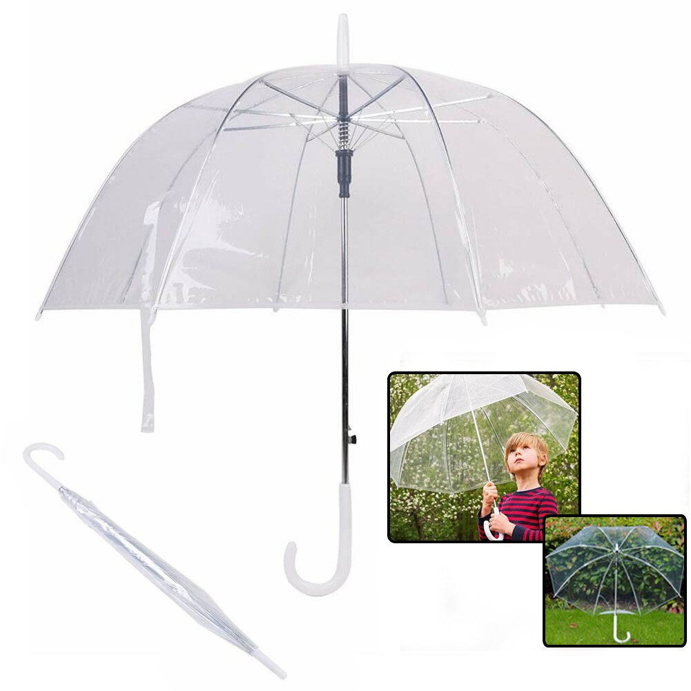 Feiuruhf Transparent Mushroom Umbrella,Windproof Half Automatic Handle Clear Rain Umbrella Clear Dome Shape Umbrella Decor for Wedding ,Women and Children(Clear)