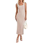 ZESICA Women's 2026 Summer Bodycon Midi Dress Casual Sleeveless Square Neck Side Slit Knit Beach Vacation Long Dresses