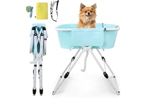 PLYFOU 3 in 1 Premium Elevated Dog Bathtub - Foldable & Portable Wash Station for Indoor & Outdoor Bathing & Grooming. Support Cats, Dogs up to 140 lbs. 5 Adjustable Heights - No More Back Pain!