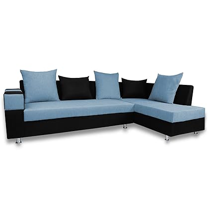 Adorn India Adillac 5 Seater Corner Sofa(Sky Blue & Black)