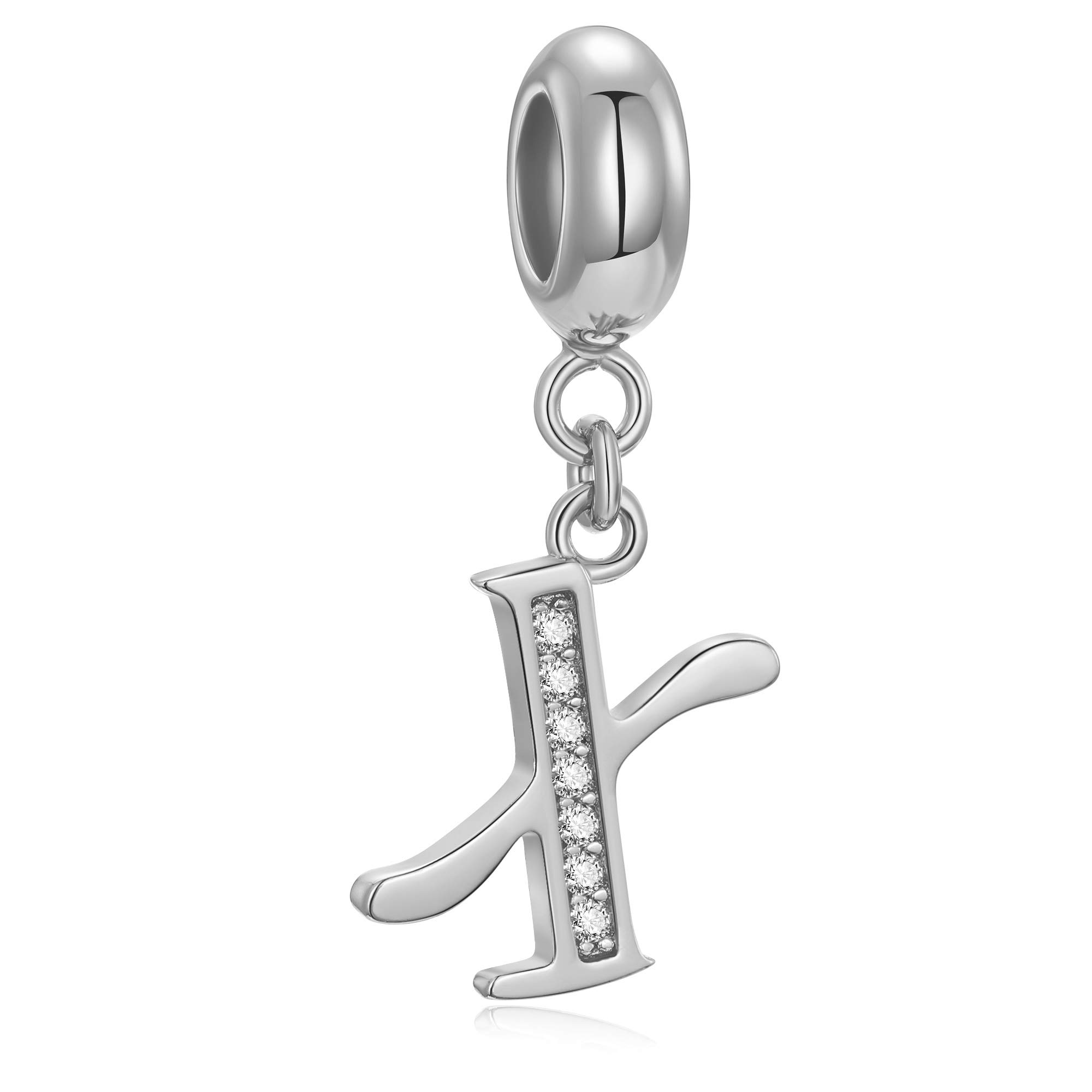 Genuine 925 Sterling Silver Letter Beads Initial A-z Dangle Alphabet Crystal Charm Fits European Bracelet Necklace (Letter X)