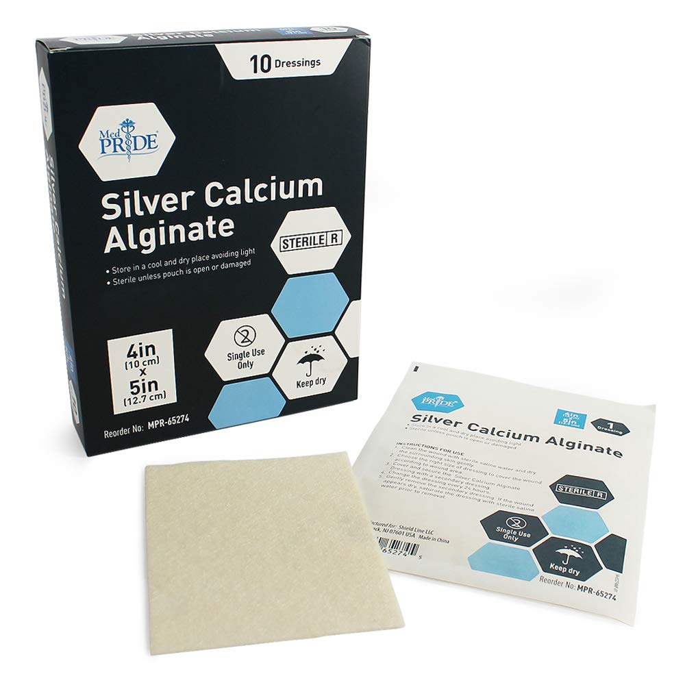 Medpride Silver Calcium Alginate Wound Dressing Pads 4” x 5” Patches