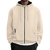 QOSOQ Mens Zip Up Hooded Sweatshirt Casual Long Sleeve Hoodies Fashion Drawstring Sweatshirts with Kanga Pockets