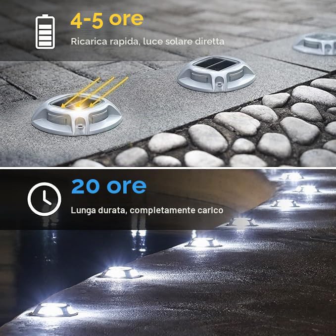 Quntis 8 x Outdoor Aluminium Solar LED Step Lights, IP68 Waterproof, Cold / Warm White Solar Lights Outdoor Garden, Solar Spotlight for Paths Pool Stairs Sidewalk