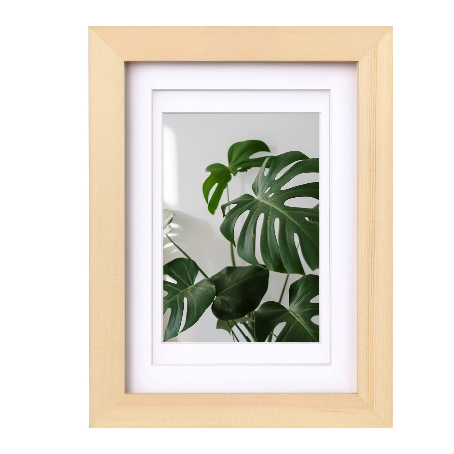 EGOFINE 7x5 Picture Frame,100% Solid Wood Frame with 4x6 Mat,7x5 Photo Frame with Acrylic Glass,17.8x12.7cm Small frame for Tabletop and Wall Mounting,Natural Wood — image 1