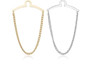 JOVIVI 2pcs Set Men's Silver Golden Necktie Tie Clips Link Chain Cravat Collar Pins Brooch w/Box