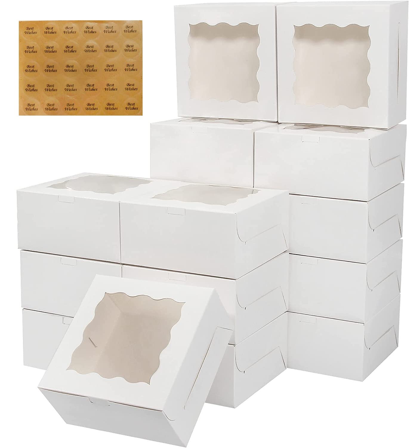 TRENDZ4U White 50 Pcs Cookie Bakery Boxes with Window 6x6x2.5 Inches Small Cake Boxes, Gift Boxes for Dessert, Pastry, Muffin Cookie, Donut, Treat Boxes for Kids Party, Cupcakes Containers
