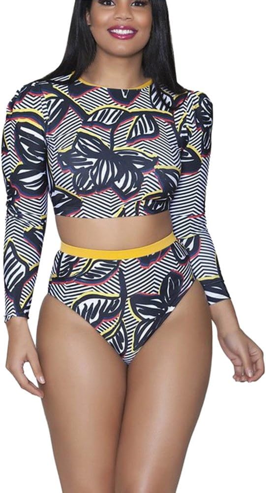 Women Long Sleeve Swimsuit 2Pcs Swimsuit Beachwear Push Up Padded Swimwear Plus Size Bikini Set Butterfly Print Black