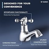 VeeBath Traditional Basin Pillar Taps - Polished Chrome Brass, G1/2 BSP Inlet, view 5