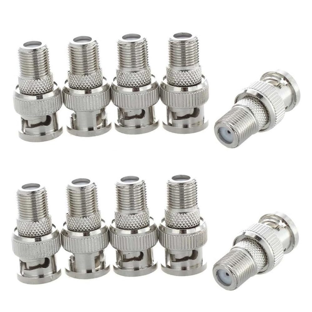 Mugetech BNC Plug to F Type Socket Adaptor, BNC Male Plug to F Female Jack Coaxial Connector Coupler Adapter for CCTV Camera. Pack Of 10