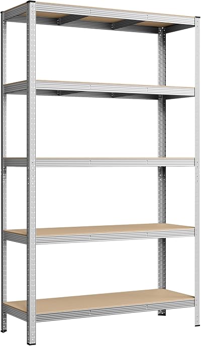 SONGMICS 5-Tier Steel Shelving Unit 60 x 120 x 200 cm Boltless 750 kg Silver