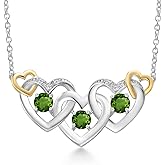 Gem Stone King 925 Silver and 10K Yellow Gold Green Tourmaline and White Lab Grown Diamond Heart Shape Pendant Necklace For Women (0.81 Cttw, with 18 Inch Chain)