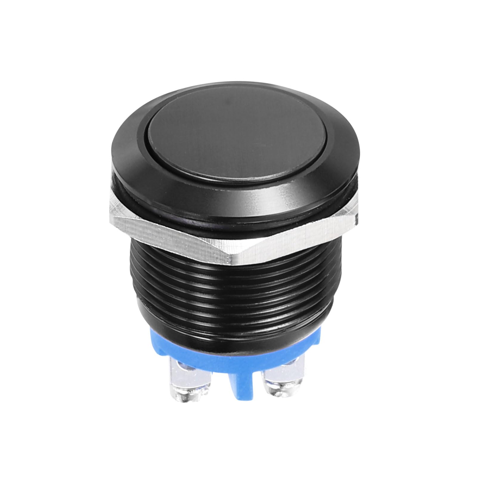 DMiotech 1 Pcs 19mm / 3/4" Push Button Switch, IP66 1NO 0-250V 5A Momentary Latching Push Button Starter Light Switch Self-reset, Aluminum Alloy Flat Head Black