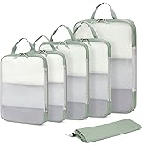 ECOHUB 6 Set Compression Packing Cubes, Lightweight Vacation Travel Essentials, Durable Travel Accessories for Suitcase Carry On Luggage Organizer Bags Set with YKK Zippers Shoe Bag, Green