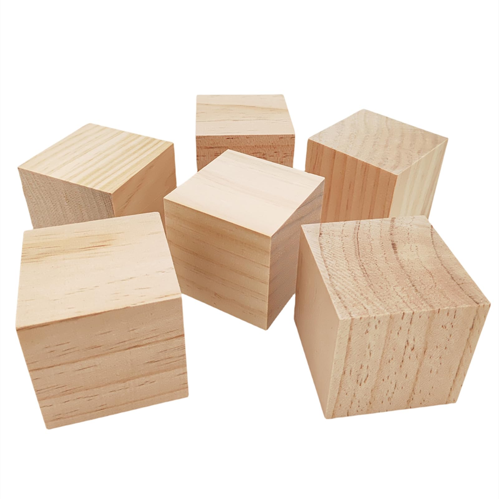 Wooden Cubes 7cm/6pcs, Unfinished Square Wood Blocks Natural Wooden Blocks for Crafts, Carving and DIY Projects