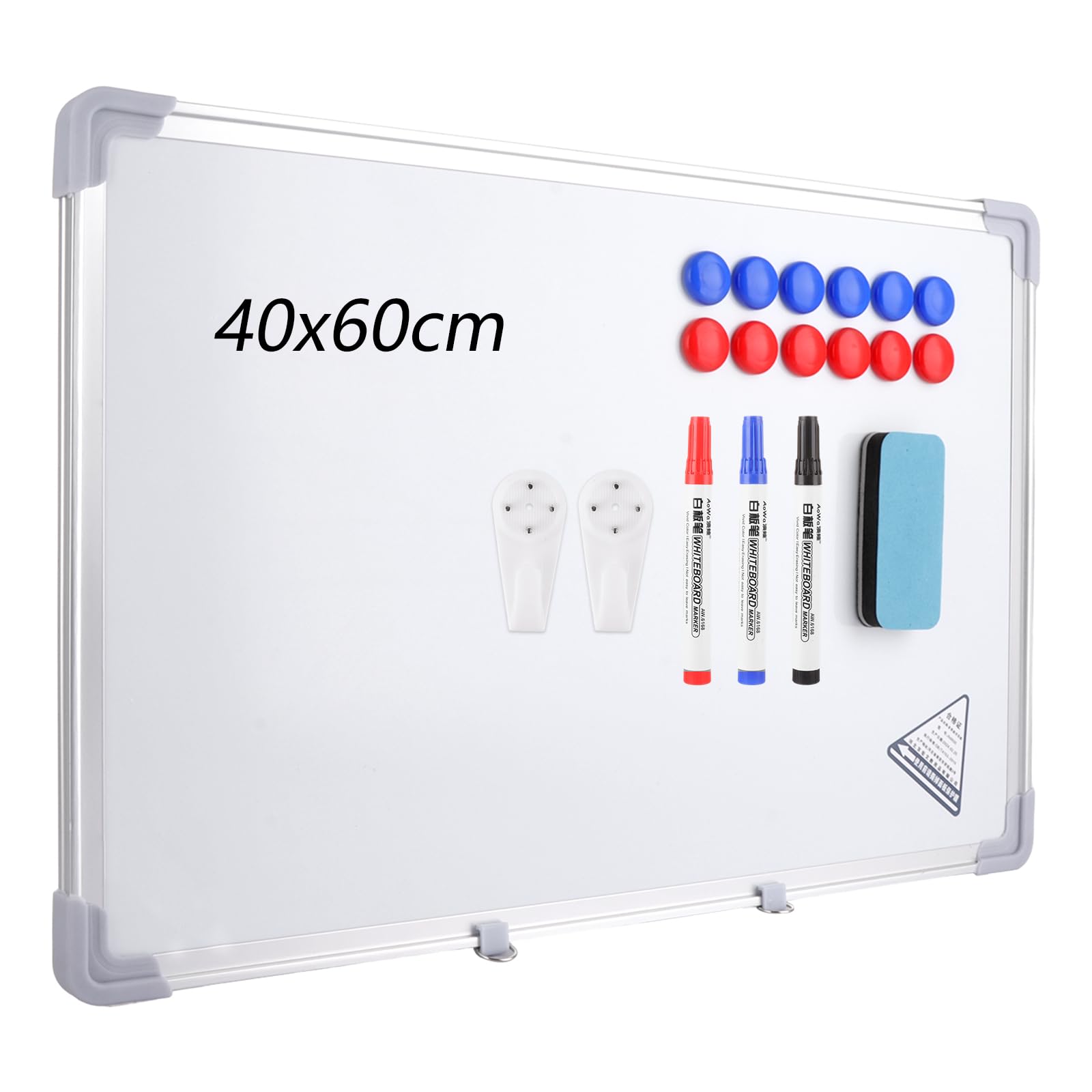 ASelected Large Magnetic Whiteboard 40 x 60 Cm Dry Erase White Board for Walls Dry Wipe with Aluminum Frame for Office, Home and School, 5 Markers, 1 Pen Tray, 12 Magnets