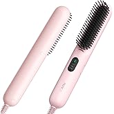 Novuspro Hair Brush: 1 Inch Brush for Curly Hair with Anti-Scald Bristles, Straightening Comb with Negative Iron for Women - 3 Temp Settings & LED Display (Pink)