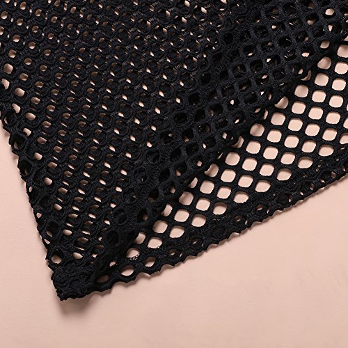 HEQU Men's Club Wear See Through Long Sleeve Fishnet Mesh Shirt Black L
