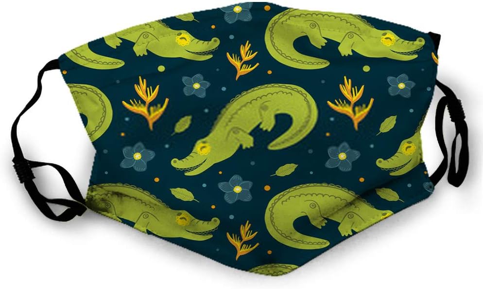 Mouth Cover Anti Dust Pollution for Unisex with Tropical African Animal Crocodile and Plants