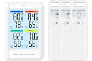 LOFICOPER Indoor Outdoor Thermometer Wireless, Digital Hygrometer Thermometer with 3 Sensors, Room Temperature Humidity Monitor with Alert, Max/Min Record, Backlight, for House, Wine Cellar