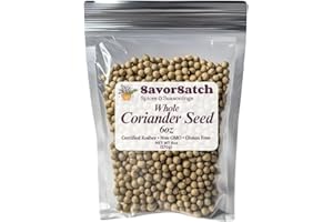 SavorSatch Coriander Seeds Whole – 6oz Resealable Pouch | Certified Kosher, Non-GMO, Aromatic Spice for Cooking, Baking, Seasoning & Indian Cuisine
