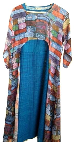 Women's Cotton 3/4 Sleev Sleepwear Blue with Muticolor XL (Pack of 2)