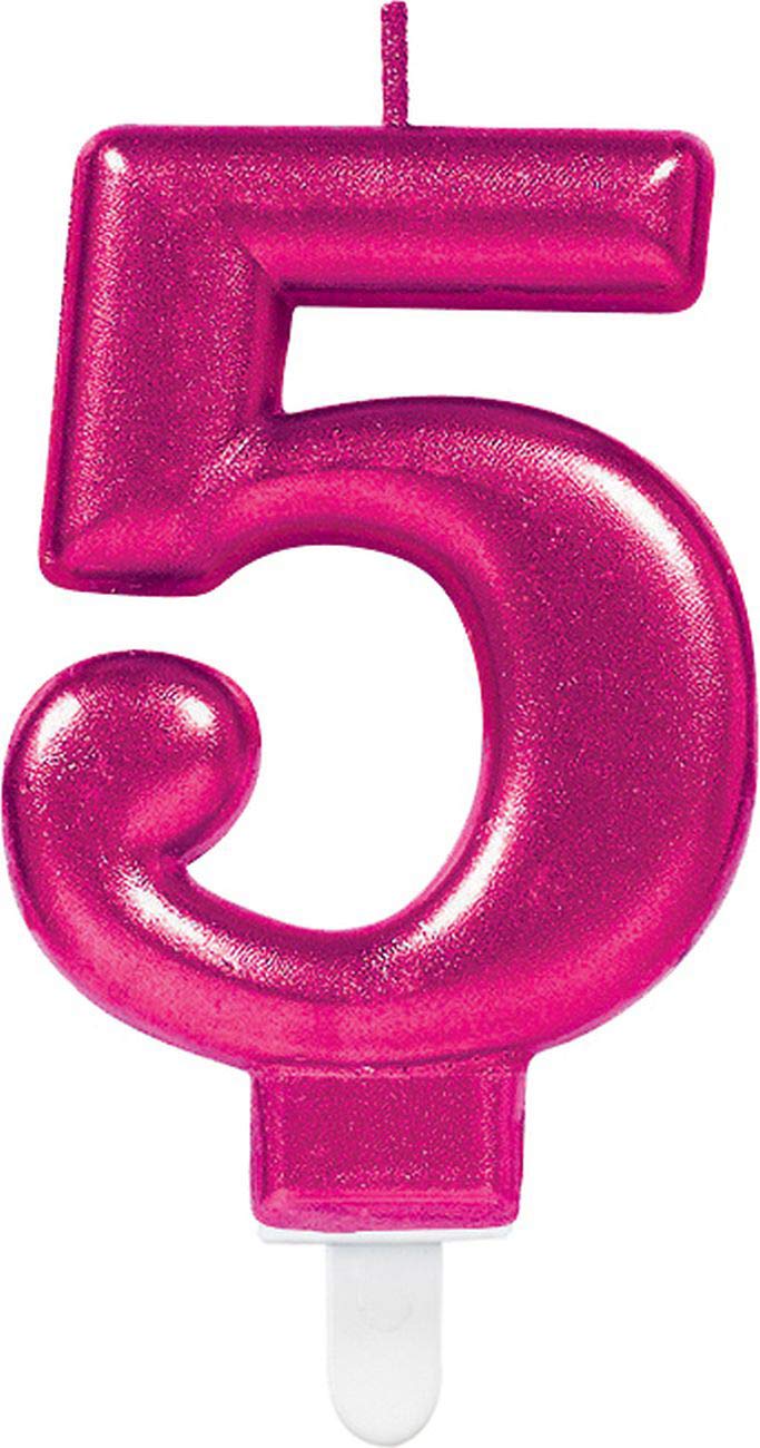 (PKT) Adult Metallic Pink Candle Number 5