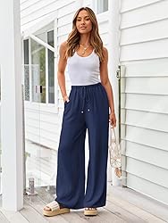 LILLUSORY Women's Navy Palazzo Pants Flowy Linen