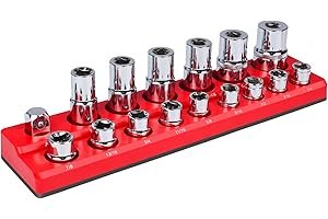 JMMRRR Magnetic Socket Holder, Socket Organizer SAE Red 1/2 Inch Drive, Socket Keeper Stores 16 Standard and Deep Size SAE Sockets, Socket Posts Feature High Visibility Markings, Socket Not Included