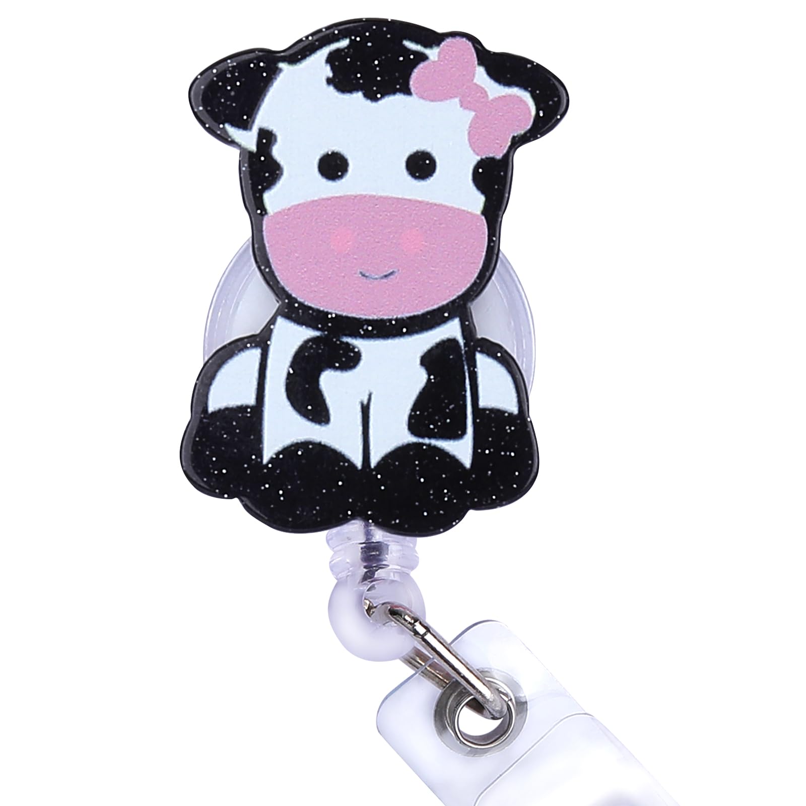 BEEFLYING Cow Badge Reel Retractable Cute Nurse ID Card Badge Holder with Swivel Alligator Clip for Office School Hospital Teacher Nursing Name Tag Card