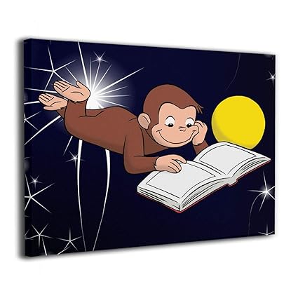 Oye Curious George Reading Wall Art Pictures Frameless Paintings Canvas Prints For Living Room Bedroom Home Interior Decorations 20x16inch