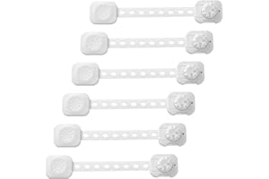 Fursafe&Q Child Safety Cabinet Proofing, Baby Cabinet Locks Adhesive Adjustable Child Safety Strap Locks Drawer Fridge Ovens Toilet Latches No Screws for Furniture Kitchen White 6Pack