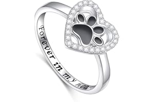 DAOCHONG S925 Sterling Silver Jewelry Engraved Forever in my heart Puppy Dog Cat Pet Paw Print Love Heart Ring