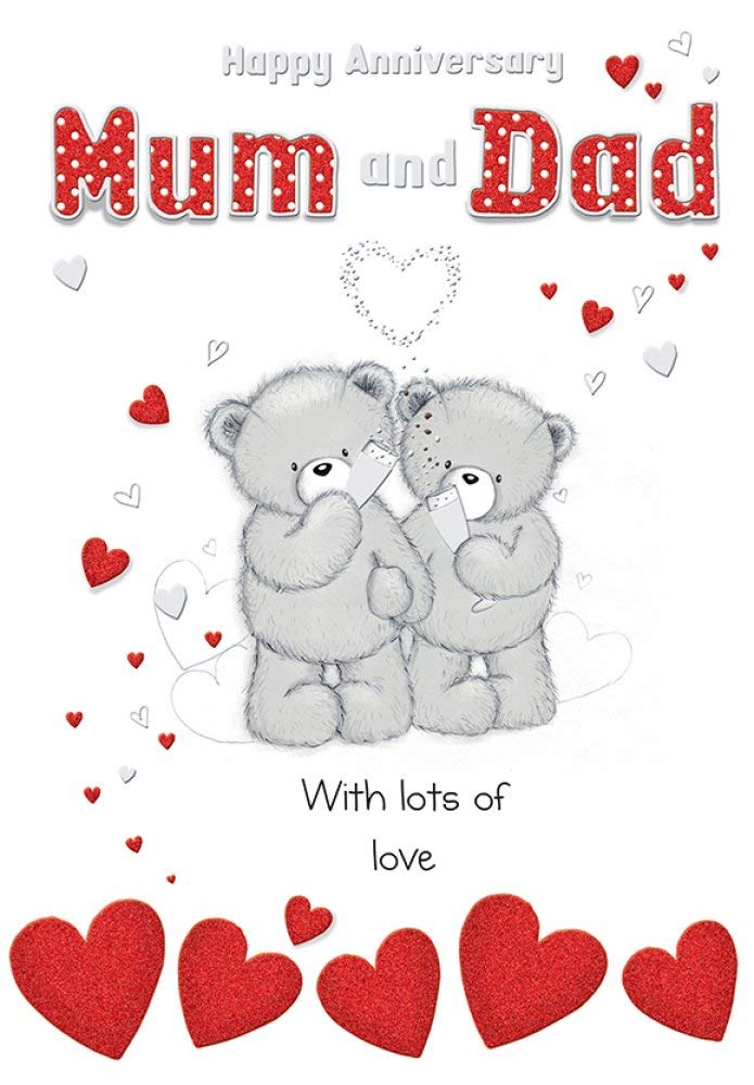 Piccadilly Greetings Cute Annivesary Card Mum & Dad - 9 x 6 inches, Grey