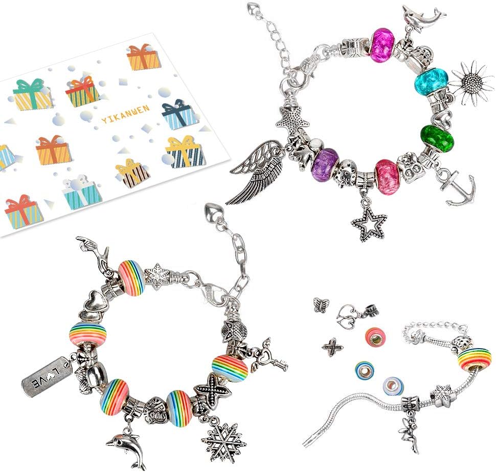 Bracelet Making Kit, DIY Making and Crafting Coloured Bead,Silver Plated Snake Chain Bracelet for Girls (DIY-3pcs)