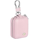 HARFINGTON Earbuds Cases, Earphone Case Holder, PU Leather Ear Buds Case Zipper Organizer Small with Mesh Pocket for USB Cable, Wireless Wired Earphones, Pink