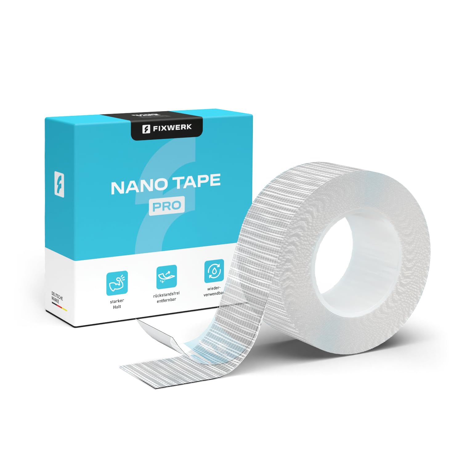 FIXWERK Nano Tape Pro, Double-Sided, Tearable Nano Tape, Extra Strong, Roll 5 m x 3 cm x 0.7 mm, Transparent
