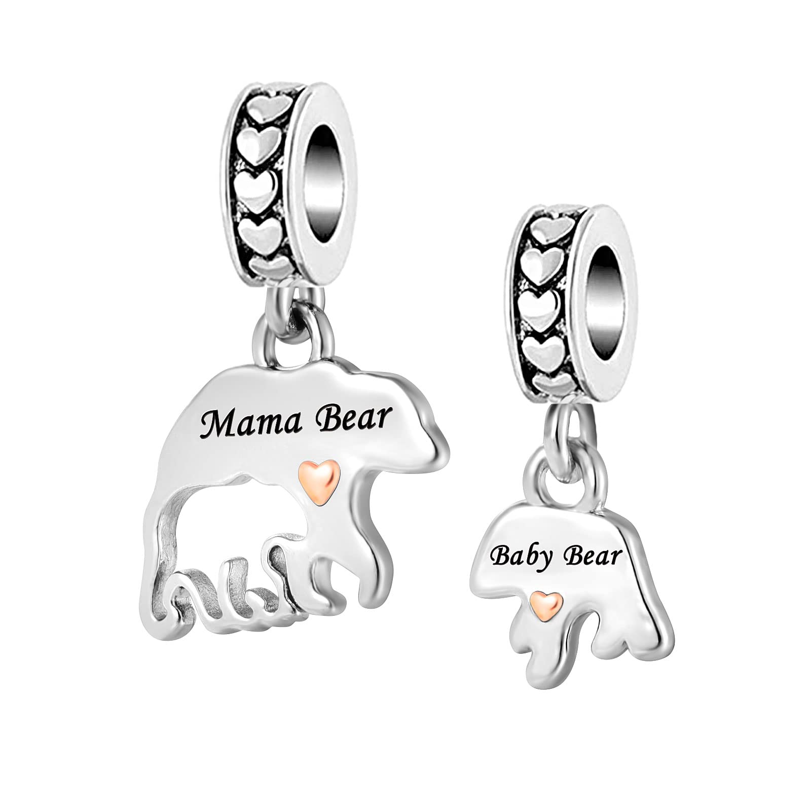 KunBead Jewelry Mother Daughter Mum Birthday Mama Bear Dangle Charms for Bracelets Mothers Day Gifts from Son