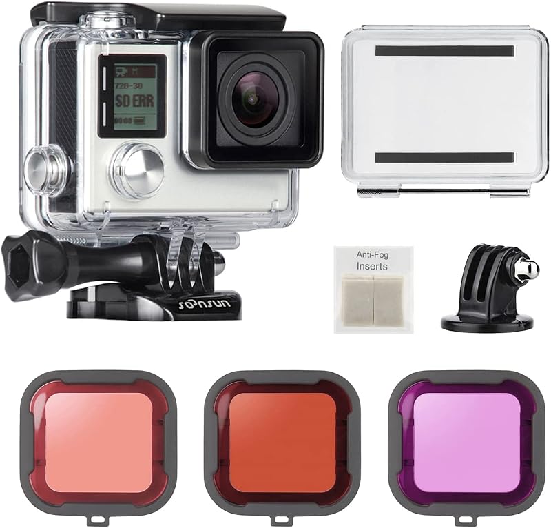 SOONSUN Waterproof Housing Case for GoPro Hero 3 3+ 4 w/ Dive Filters, 40m