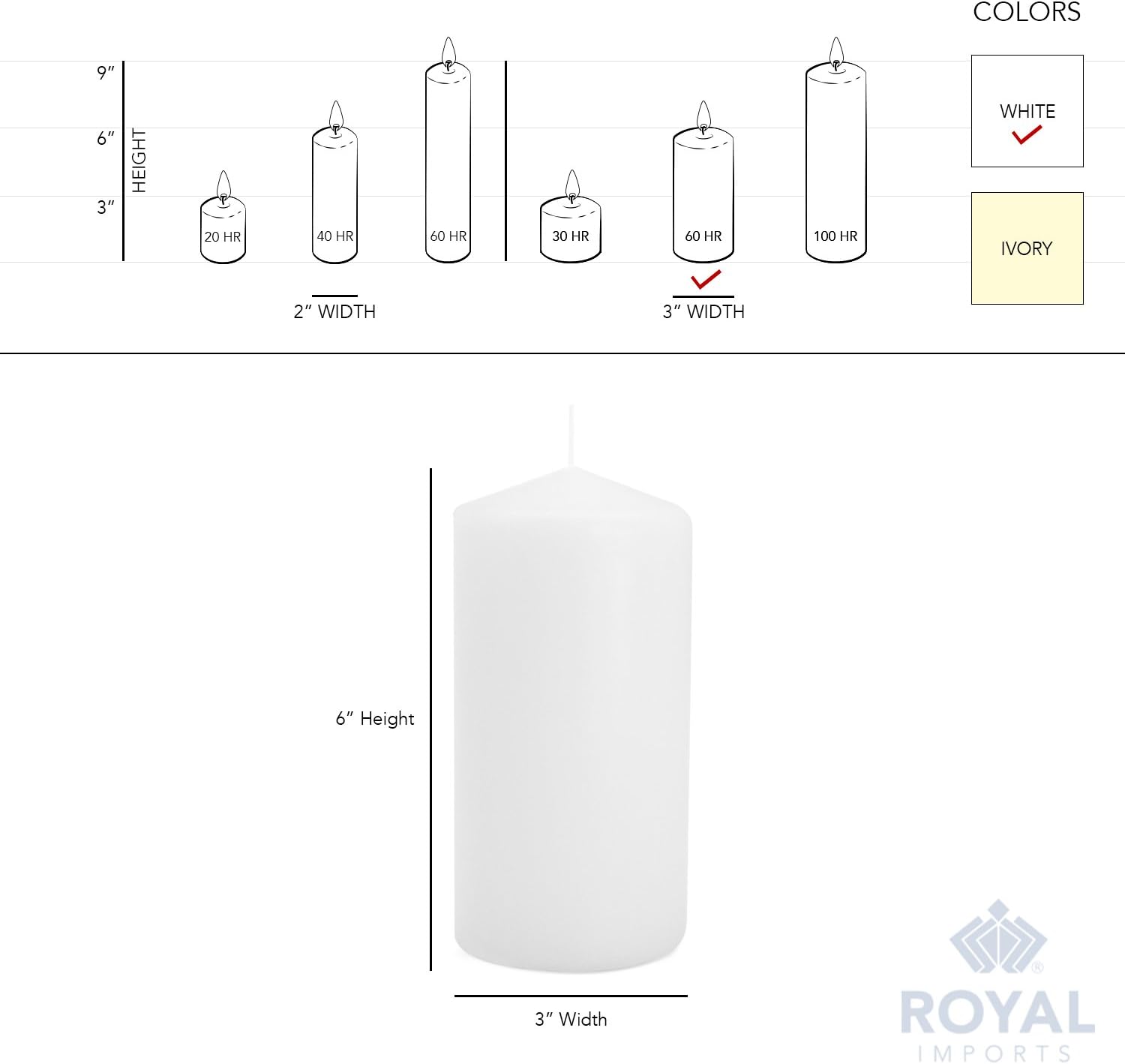 Royal Imports Pillar Candles White Unscented Premium Wax, 60 Hours Burning for Wedding, Spa, Party, Birthday, Holiday, Bath, Home Decor - 3"x6" Inch - Set of 12: Home Improvement
