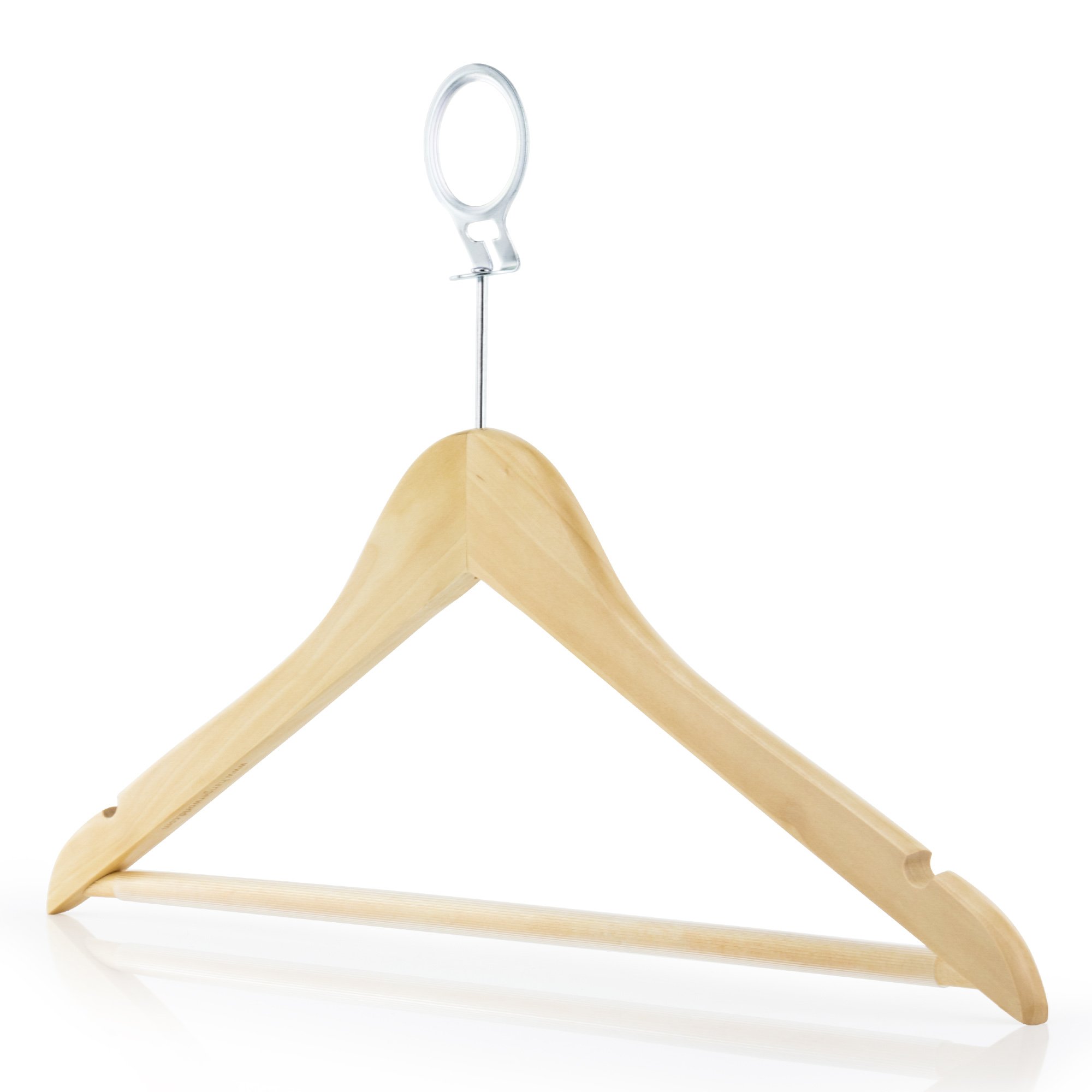 Hangerworld 10 Natural Wooden 45cm Hotel Coat Clothes Garment Non Slip Trouser Hangers with Metal Security Hook